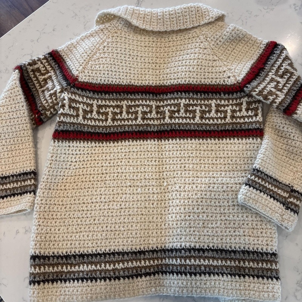 VTG HandKnit Cardigan Sweater 1970S Vibe Cottagecore Grandmacore Boho Pockets LG - Picture 5 of 11